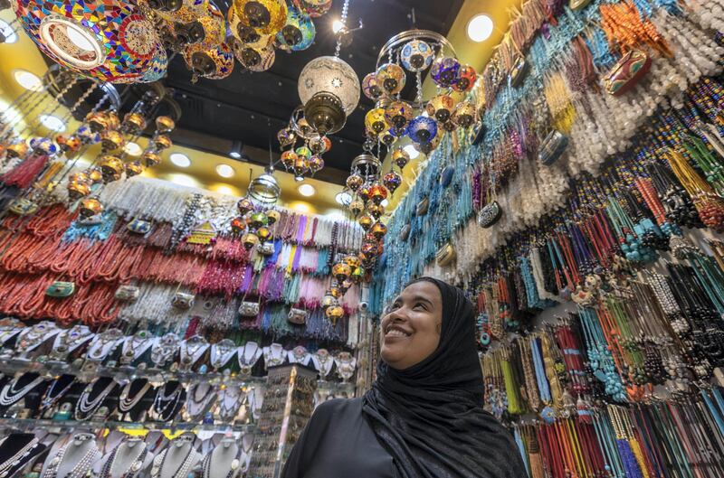Dubai, United Arab Emirates - June 02, 2019: Yusra shops for jewellery in preparation for Eid. Sunday the 2nd of June 2019. Deira, Dubai. Chris Whiteoak / The National