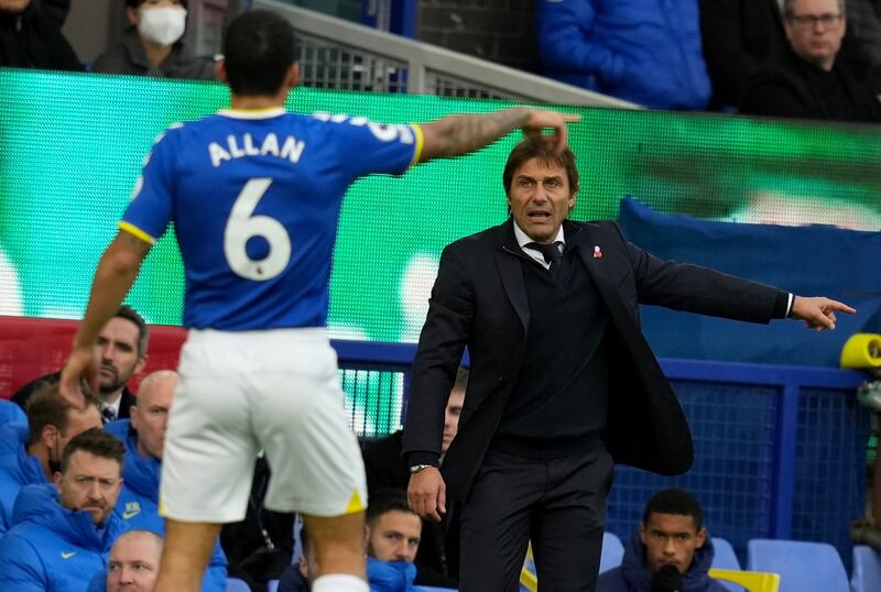 Antonio Conte during the match between Everton and Tottenham. AFP