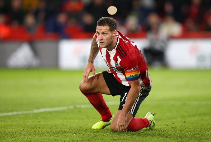 SHEFFIELD, ENGLAND - DECEMBER 05:  Billy Sharp of Sheffield United looks on during the Premier League match between Sheffield United and Newcastle United at Bramall Lane on December 05, 2019 in Sheffield, United Kingdom. (Photo by Alex Livesey/Getty Images)