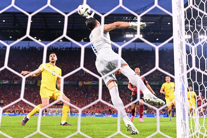 Romania's goalkeeper Florin Nita makes a save. AFP