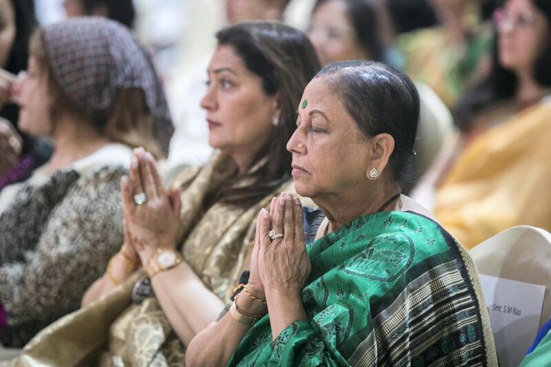 ABU DHABI, UNITED ARAB EMIRATES - April 20 2019.

The Shilanyas Vidhi, The Foundation
ceremony of the first traditional Hindu Mandir in Abu Dhabi, UAE. The Vedic ceremony is performed in the holy presence of His Holiness Mahant Swami Maharaj, the spiritual leader of BAPS Swaminarayan Sanstha.

(Photo by Reem Mohammed/The National)

Reporter:
Section: NA + BZ