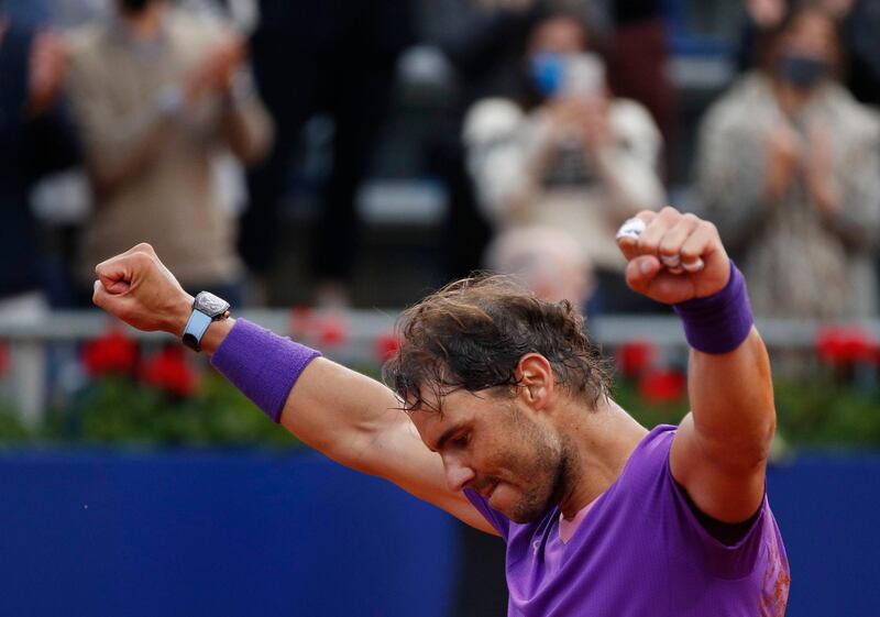 Rafael Nadal celebrates after winning the Barcelona Open final against Greece's Stefanos Tsitsipas. Reuters