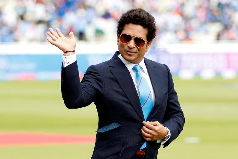 FILE PHOTO: Cricket - ICC Cricket World Cup - England v India - Edgbaston, Birmingham, Britain - June 30, 2019   Sachin Tendulkar on the pitch before the match    Action Images via Reuters/Andrew Boyers/File Photo/File Photo