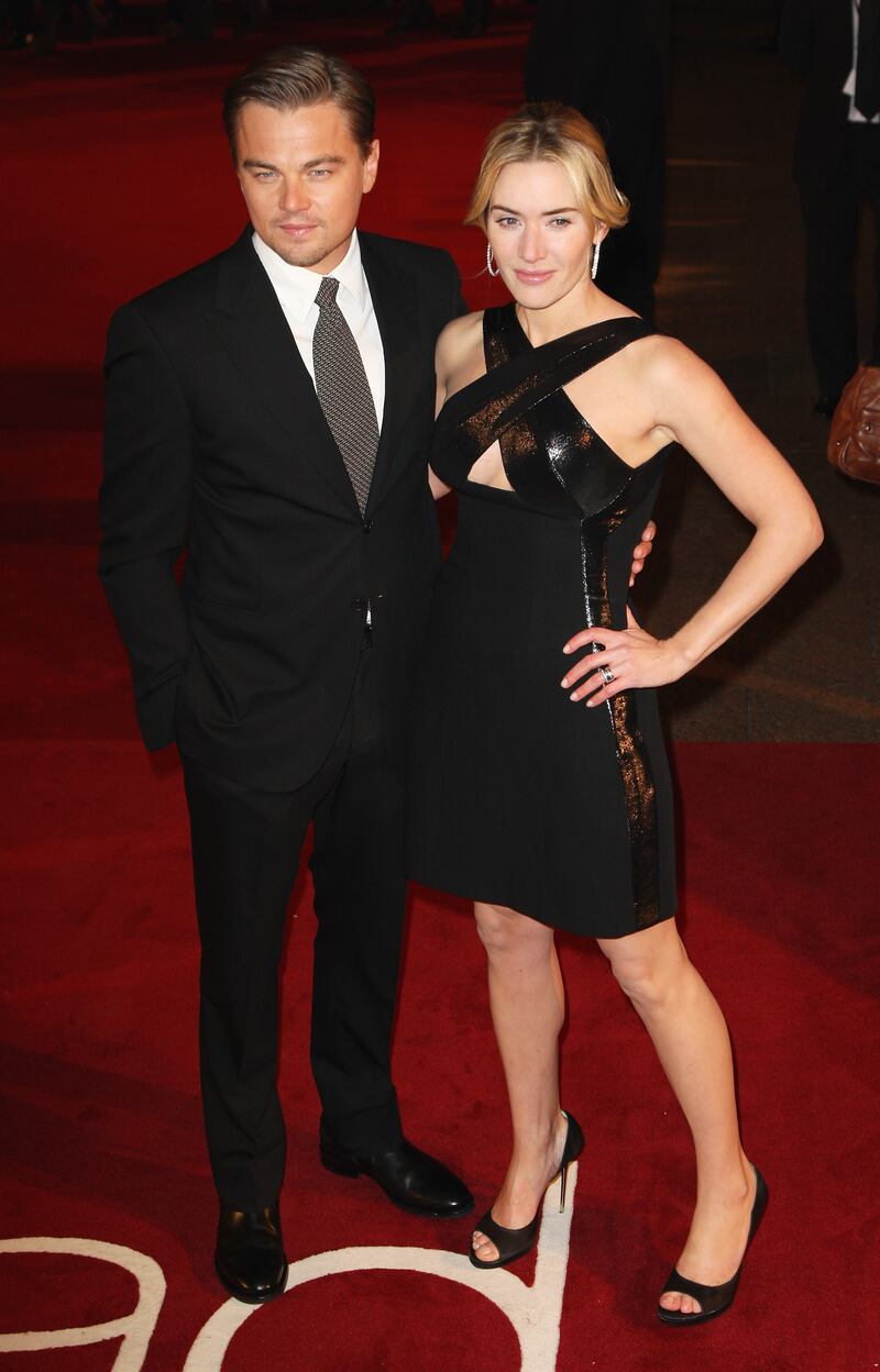 Leonardo DiCaprio and Kate Winslet, in Narciso Rodriguez, arrive for the premiere of 'Revolutionary Road' at the Odeon Leicester Square on January 18, 2009, in London, England.  Getty Images