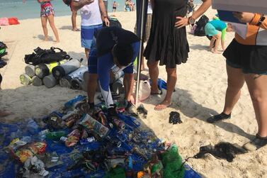 A team of volunteers from Divers Down UAE pictured during a recent beach clean-up event.