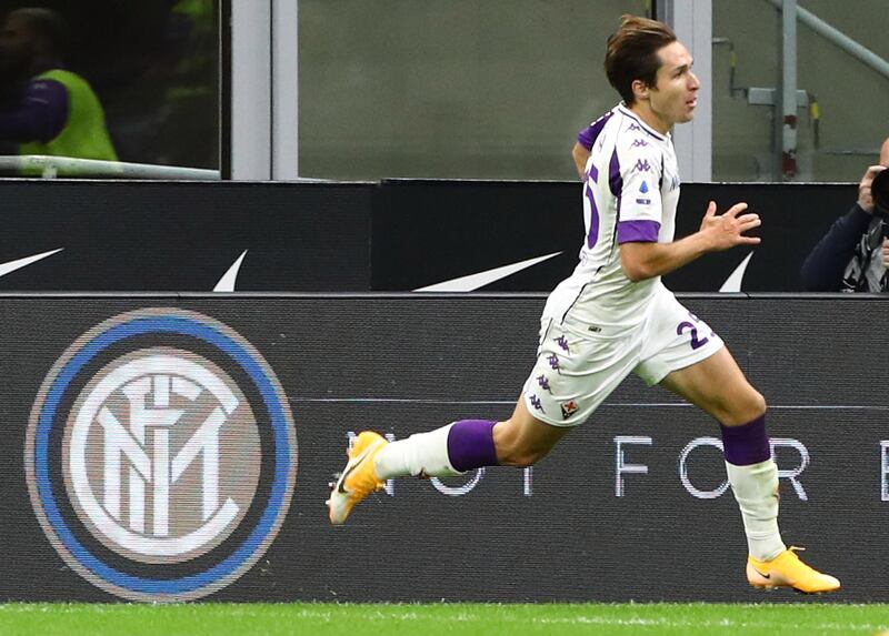 Federico Chiesa celebrates scoring Fiorentina's third goal. Getty