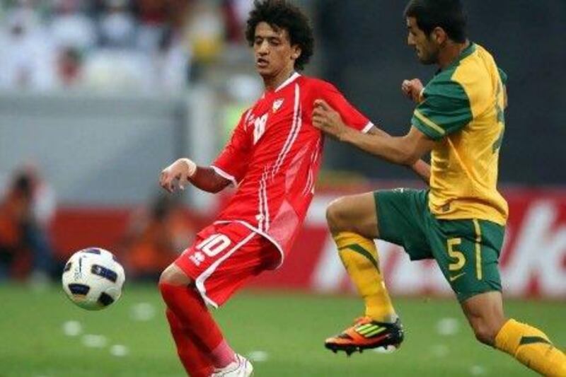 Omar Abdulrahman, left, scored the only goal of the Olympic qualifier against Australia.
