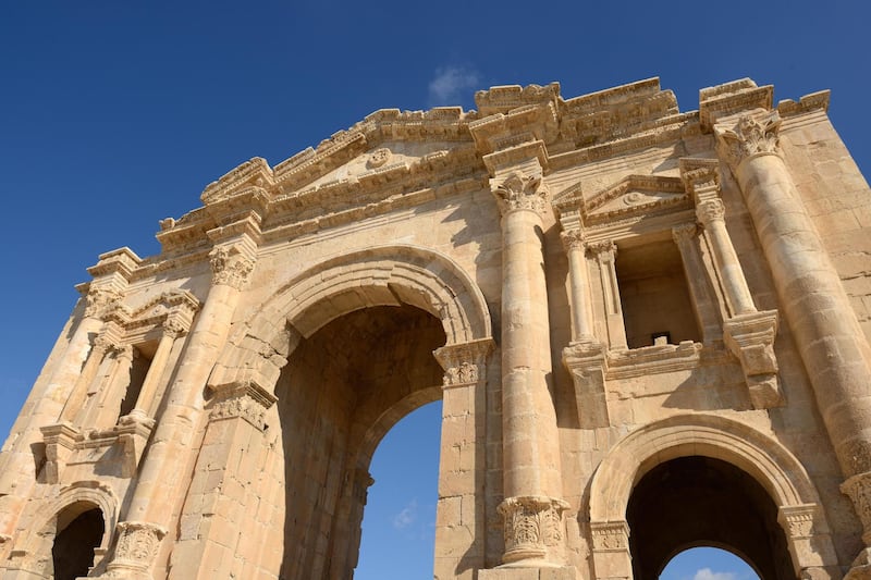 JORDAN - NOVEMBER 16 : Preserved ruins of the ancient Roman city of Jerash, the arch of Hadrian on November 16, 2016 Jordan. (Photo by Frédéric Soltan/Corbis via Getty Images)