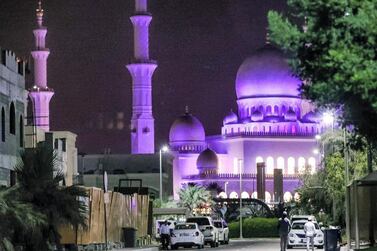 The Sheikh Zayed Grand Mosque by night.