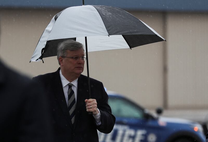 Jim Strickland, Mayor of Memphis, welcomes Ms Harris as she arrives for the funeral. Reuters