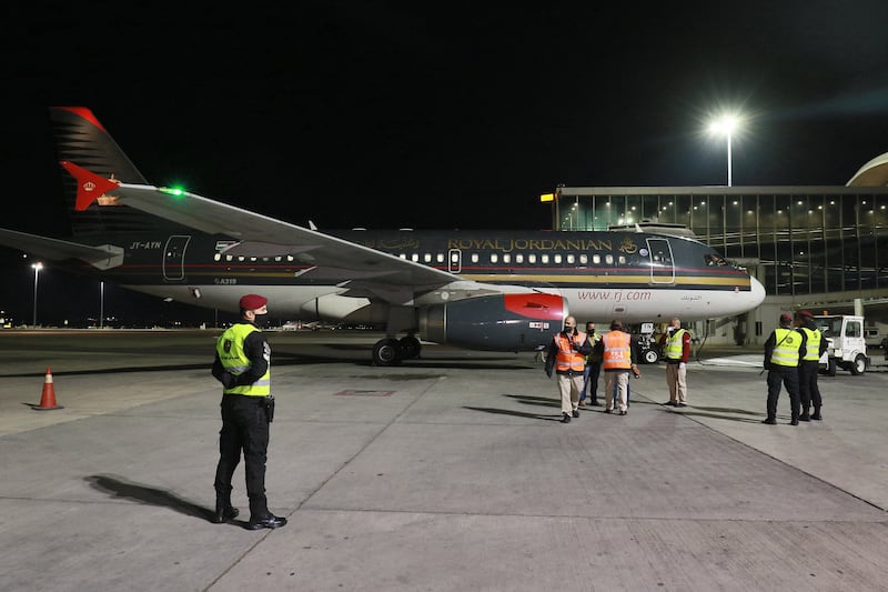 The first batch of the Pfizer-BioNTech vaccine arrives in a Royal Jordanian plane at Queen Alia International Airport, Amman, on January 11, 2021. Photo: AFP