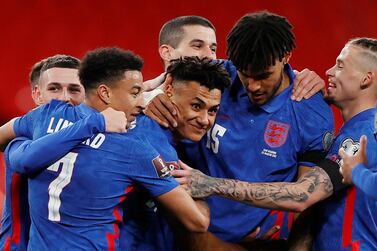 Soccer Football - World Cup Qualifiers Europe - Group I - England v San Marino - Wembley Stadium, London, Britain - March 25, 2021 England's Ollie Watkins celebrates scoring their fifth goal with teammates Pool via REUTERS/Adrian Dennis TPX IMAGES OF THE DAY