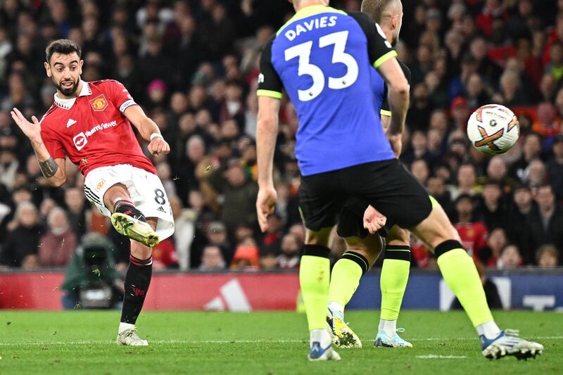 Bruno Fernandes scores United's second goal. AFP