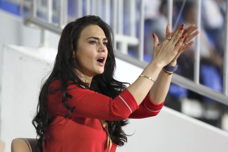 Preity Zinta co owner of the Kings XI Punjab during match 31 of season 13 of the Indian Premier League (IPL ) between the Royal Challengers Bangalore and the Kings XI Punjab held at the Sharjah Cricket Stadium, Sharjah in the United Arab Emirates on the 15th October 2020.  Photo by: Arjun Singh  / Sportzpics for BCCI