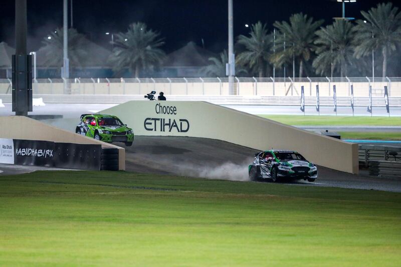 Abu Dhabi, April 6,2019.  FIA World Rallycross Championship at the Abu Dhabi, YAS Marina Circuit. --Semi-finals   Race- Janis Baumanis (LVA) Team Stard lands the jump during the semi- finals race.
Victor besa?The National
Section:  SP
Reporter:  Amith Passela