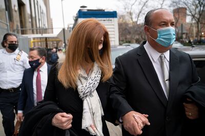 The parents of Lauren Pazienza leave criminal court after the hearing on Tuesday in New York. AP