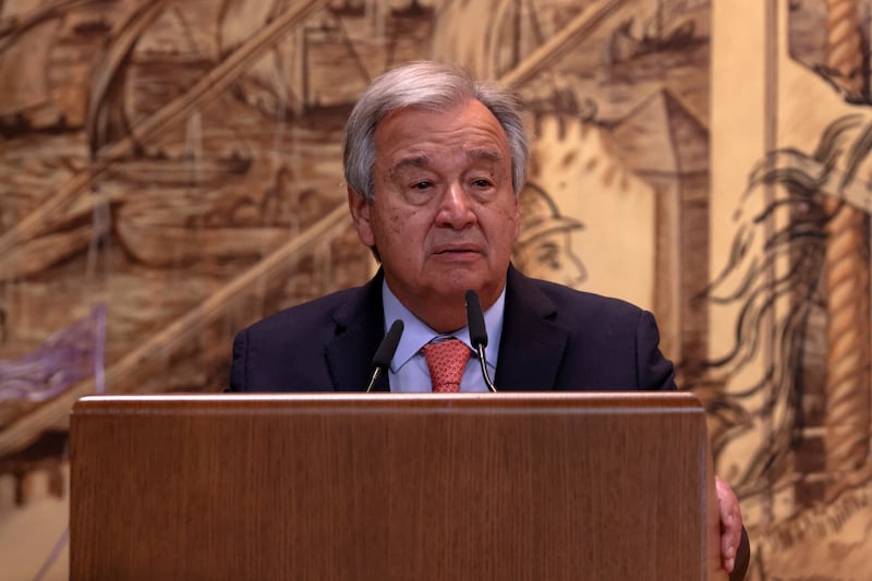Mr Guterres speaks during the signing ceremony. Reuters