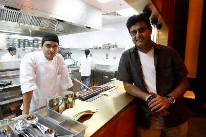 DUBAI, UNITED ARAB EMIRATES, Aug 1: Atul Kochhar, Celebrity Chef (right) and Ankur Chakraborty, Executive Chef (left) of the new restaurant ÔZafranÕ at Mirdif City Centre in Dubai. (Pawan Singh / The National) For News