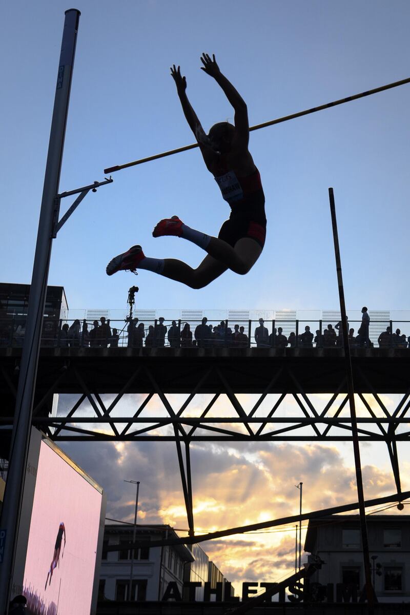 British athlete Holly Bradshaw competes during the pole vault at the IAAF Diamond League meeting, in Lausanne, Switzerland, on Wednesday, September 2. EPA