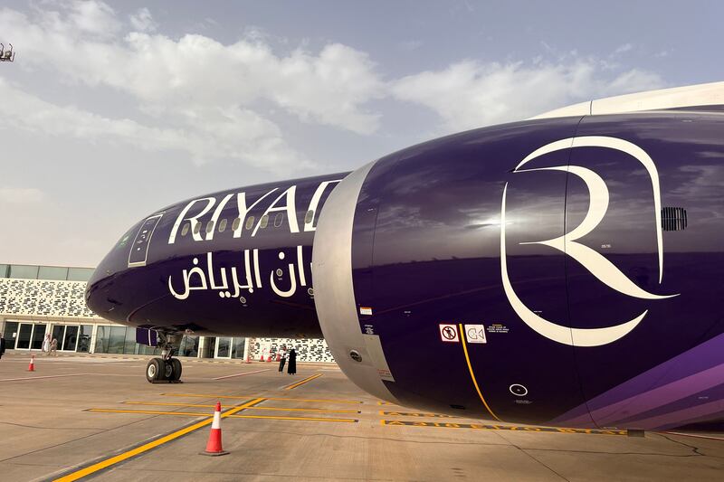 The first liveried Riyadh Air Boeing 787-9 Dreamliner is unveiled. AFP