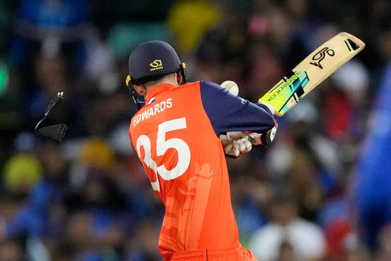 Netherlands' Scott Edwards is hit by a bouncer. AP