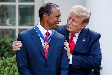 Donald Trump awards golfer Tiger Woods the Presidential Medal of Freedom. EPA