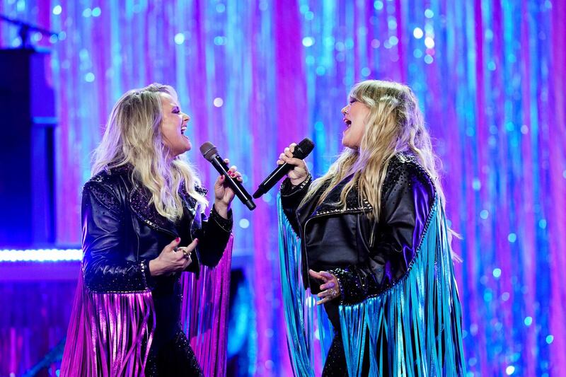 Miranda Lambert and Elle King perform at the Grand Ole Opry in Nashville for a taped appearance ahead of the 56th Academy of Country Music Awards show. Reuters