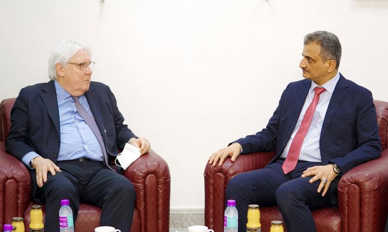 UN Special Envoy for Yemen Martin Griffiths meeting with Aden's governor Ahmed Hamed Lamlas, in Aden, Yemen. EPA