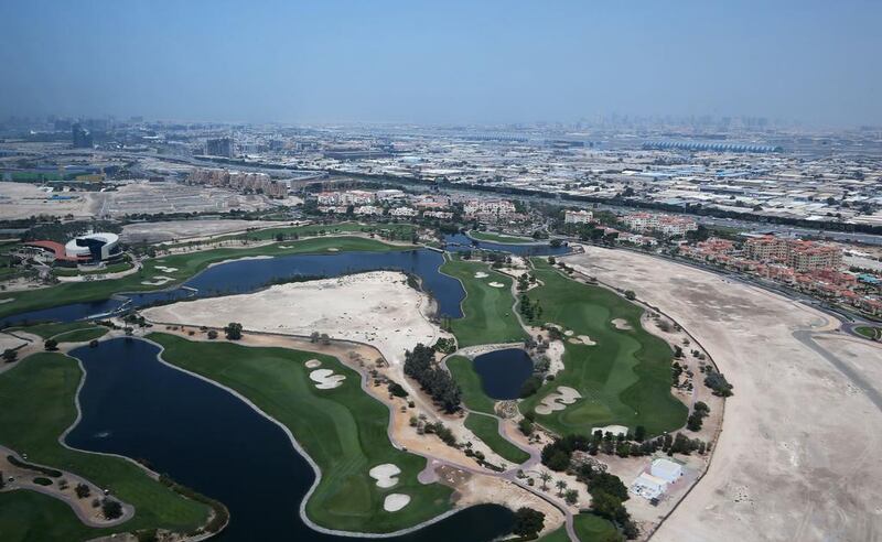 A golf course and residential compounds in Dubai.  AFP