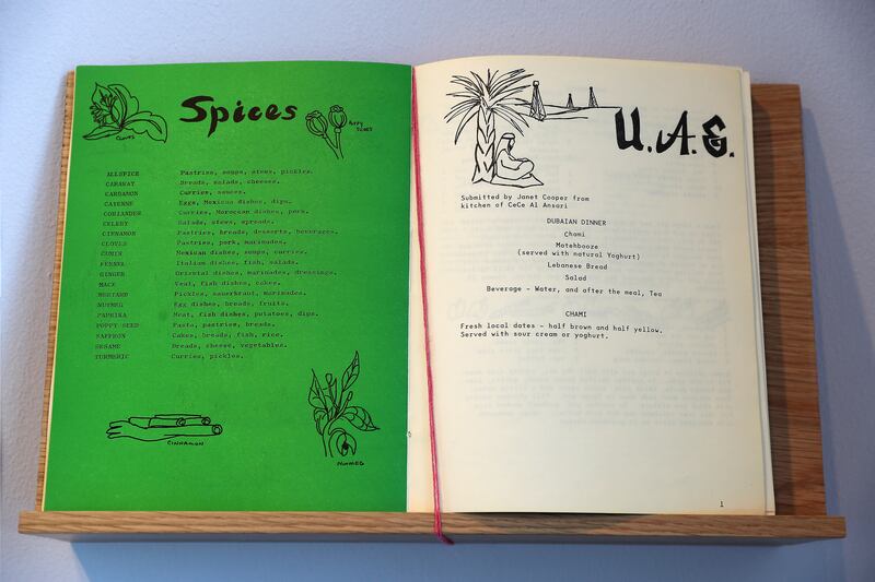 An exhibit titled ‘Menus and Recipes from Around the world with Dubai PWC, 1981’ features tips on how to use now-everyday spices.