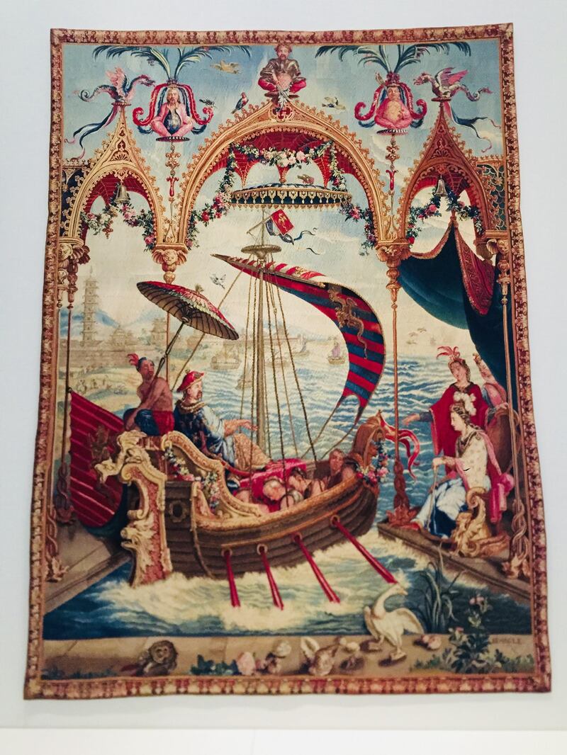 Embarkation of the Emperor of China by Philippe Behagle, one of the travel-related items displayed at Louvre Abu Dhabi. Rosemary Behan