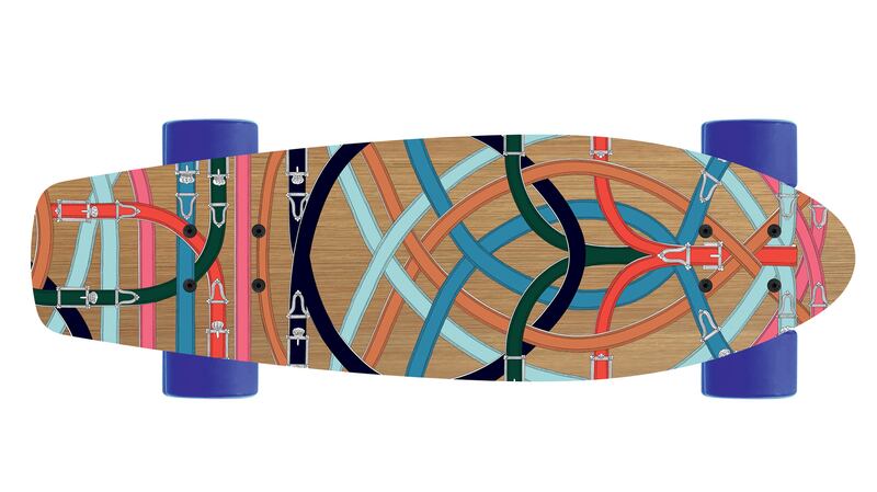The skateboard is made from seven layers of laminated Vosges maple and flax. Courtesy Hermes