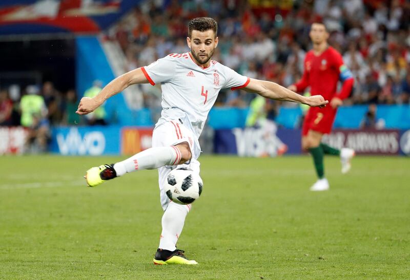 Spain's Nacho hits a wonderful half volley to score their third goal, moving his side into a 3-2 lead with half an hour to play. Francois Lenoir / Reuters