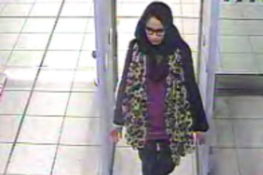 Shamima Begum at Gatwick Airport in February 2015, en route to Syria. London Metropolitan Police via EPA