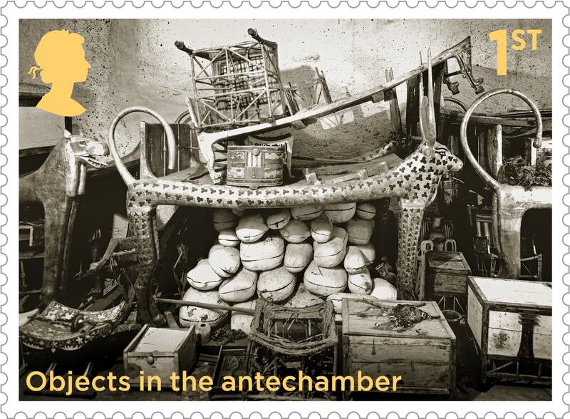 Objects in the antechamber of the tomb feature on this first-class stamp