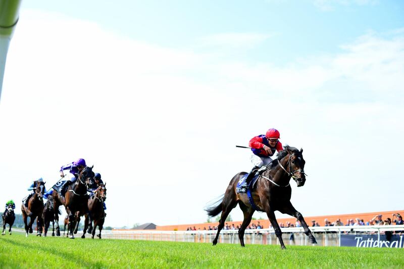 Romanised ridden by jockey Shane Foley on the way to winning the Tattersalls Irish 2,000 Guineas during day one of the 2018 Tattersalls Irish Guineas Festival at Curragh Racecourse, County Kildare. PRESS ASSOCIATION Photo. Picture date: Saturday May 26, 2018. See PA story RACING Curragh. Photo credit should read: PA Wire