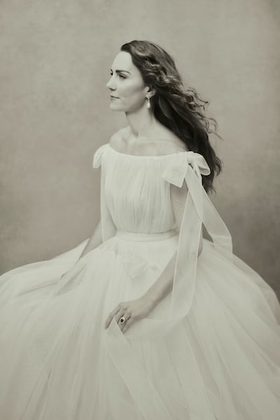 The Duchess of Cambridge wears Alexander McQueen to pose for a portrait in Kew Gardens, London. It was released to mark her 40th birthday on January 9, 2022. Photo: Paolo Roversi / Kensington Palace / AFP 