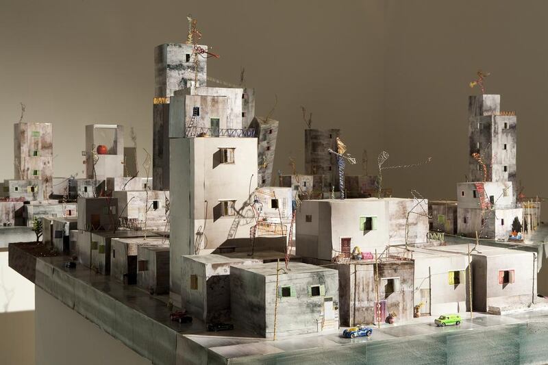 Palestinian artist Wafa Hourani's sprawling miniature model of the Qalandia refugee camp as it might exist in 2087. Wilfried Petzi