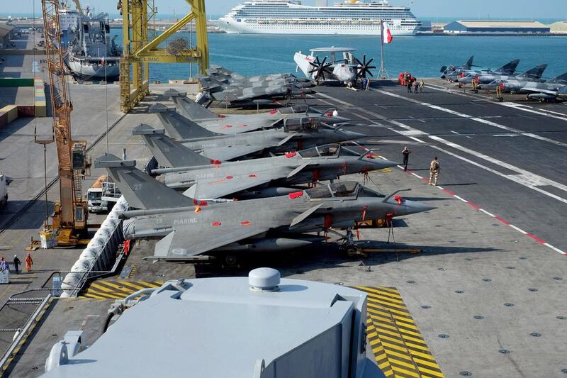 The nuclear-powered aircraft carrier Charles De Gaulle, flagship of the French navy and the largest warship in western Europe, is on a four-day visit to Abu Dhabi as part of a wider three-month operational deployment in the Arabian Gulf and Indian Ocean. Delores Johnson / The National
