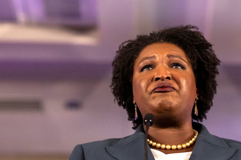 Democratic candidate for governor of Georgia Stacey Abrams speaks during her 2022 US midterm elections night party in Atlanta, Georgia. Her rival Brian Kemp won. Reuters