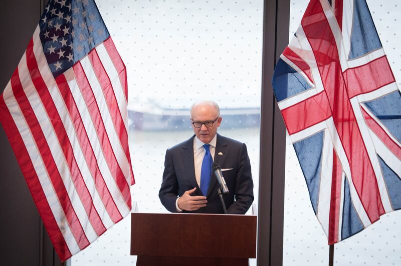 Robert 'Woody' Johnson, US Ambassador to the UK, speaks at the unveiling of the embassy building in Nine Elms in December 2017. Getty Images