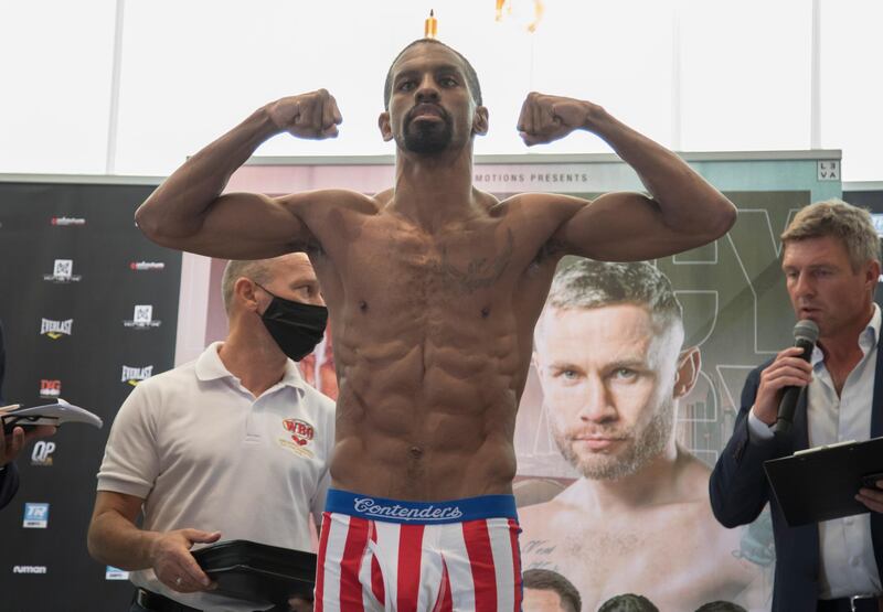 Dubai, United Arab Emirates - Jamel Herring (USA) at the weigh-in for his bout with Carl Frampton (Northern Ireland) at Leva Hotel, Sheikh Zayed Road.  Leslie Pableo for The National for Amith Pasella's story