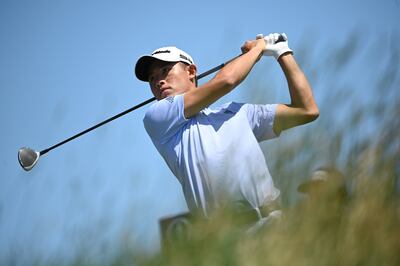 Collin Morikawa of the tees off on the 18th hole during the 2nd round.