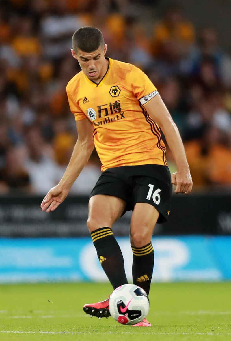 WOLVERHAMPTON, ENGLAND - JULY 25:  Conor Coady of Wolverhampton Wanderers passes the ball during the UEFA Europa League Second Qualifying round 1st Leg match between Wolverhampton Wanderers and Crusaders at Molineux on July 25, 2019 in Wolverhampton, England. (Photo by David Rogers/Getty Images)
