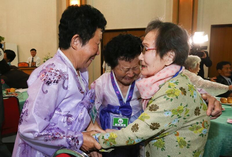 Han Shin-ja, 99, of South Korea meets her North Korean daughters Kim Kyung-sil , 72 and Kim Kyung-young, 71. EPA