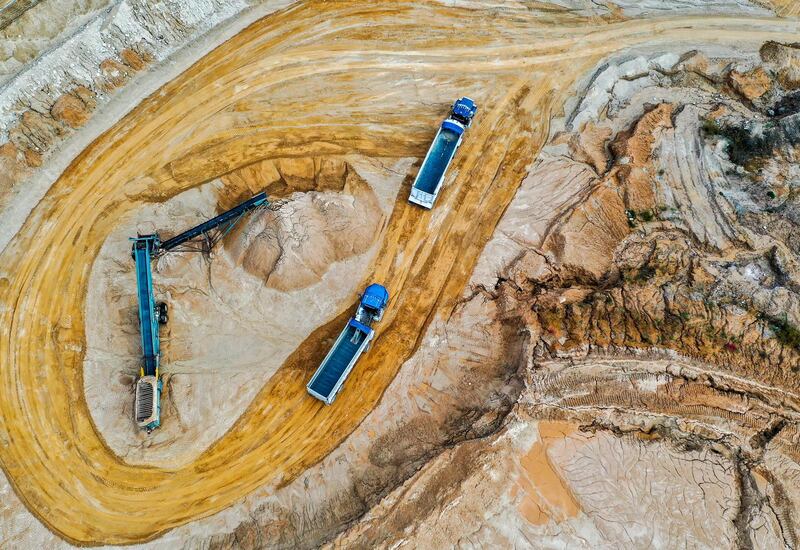 An aerial photo from a drone shows Thelen Materials supply company in Antioch, Illinois, USA.  EPA