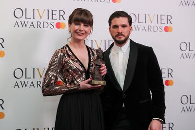 Director Rebecca Frecknall, winner of the Best Director award for 'Cabaret', presented by Kit Harington, during the Olivier Awards. Reuters