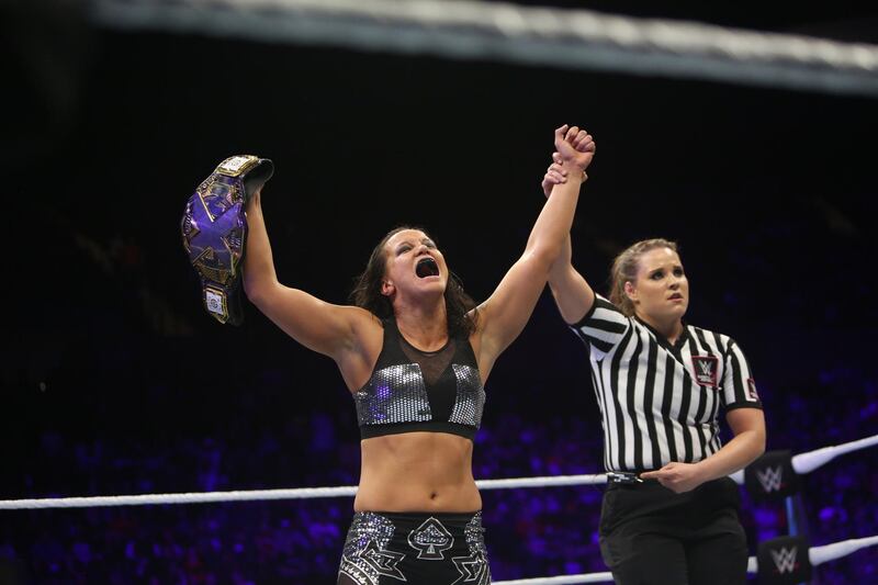 Shayna Baszler celebrates her NXT Women's title success at WWE Evolution on Sunay in New York. Image courtesy of WWE