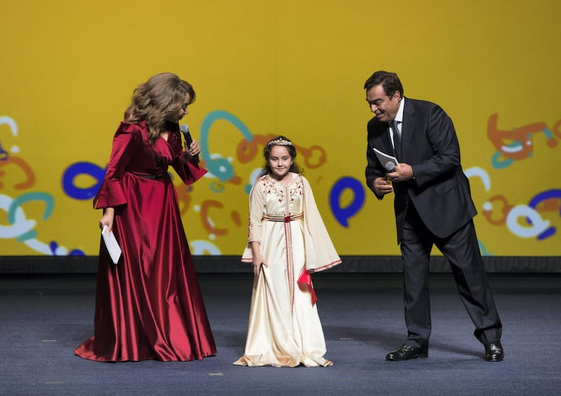 DUBAI, UNITED ARAB EMIRATES, 30 OCTOBER 2018 - Mariam Amjoun from Morocco one of the finalist and eventually the winner at the closing ceremony of the third edition of Arab Reading at Dubai Opera, Sheikh Mohammed Bin Rashid Boulevard.  Leslie Pableo for The National for Anam Rizvi's story