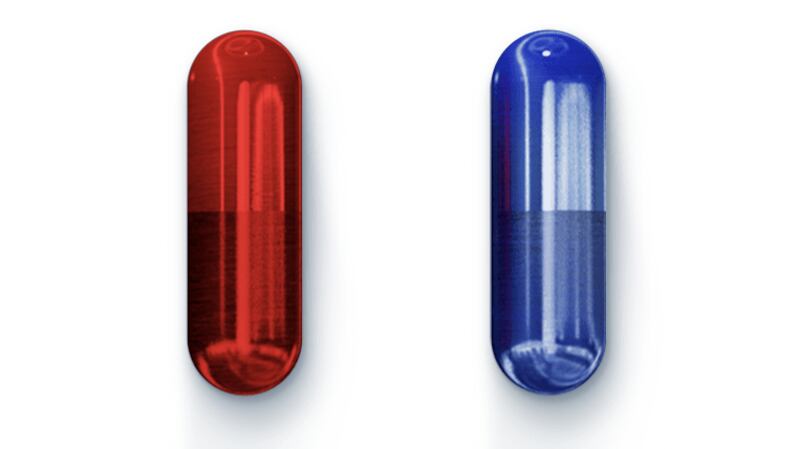 You can choose between the red and blue pill on The Matrix Resurrections's new fan website. Photo: Warner Bros